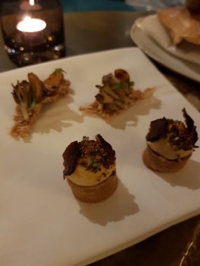 Pastry and Chicken Skin Amuse Bouches