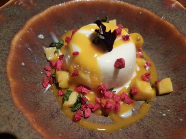 Lassi Panna Cotta, Mango Mint Salad