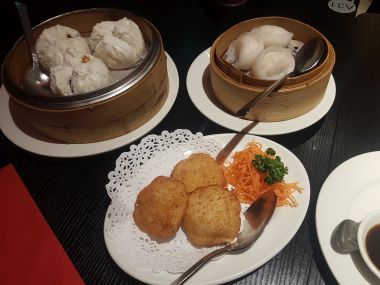 Dim Sum - Scallop Dumplings, Steamed Char Siu Bun and Thai Fish Cake