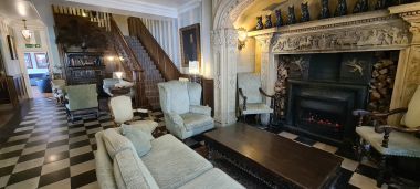 Hotel Fireplace and Staircase