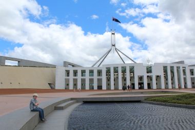 Mel in Front of Parliament Building