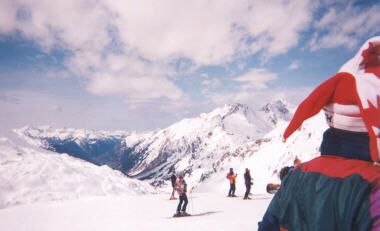 Skiing in St. Anton (my hat in the foreground)