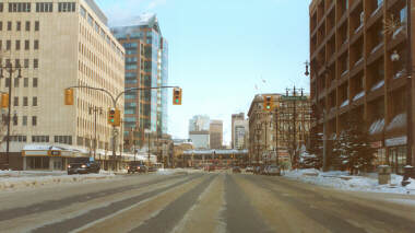 Winnipeg - Portage Place in Distance (with Walkway across road)